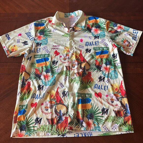 Miami Marlins Billy’s Birthday Tropical Button Up Shirt Giveaway Size XL - Picture 1 of 4